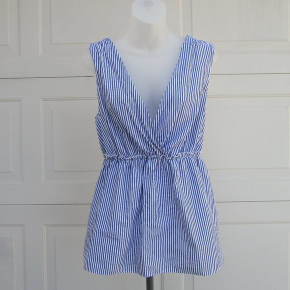 Banana Republic blue white cross back blouse M - Picture 7 of 8